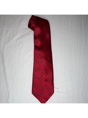 Valentino by Aurelio Mens 100% Silk Neck Tie Red Black Circles Made in Italy